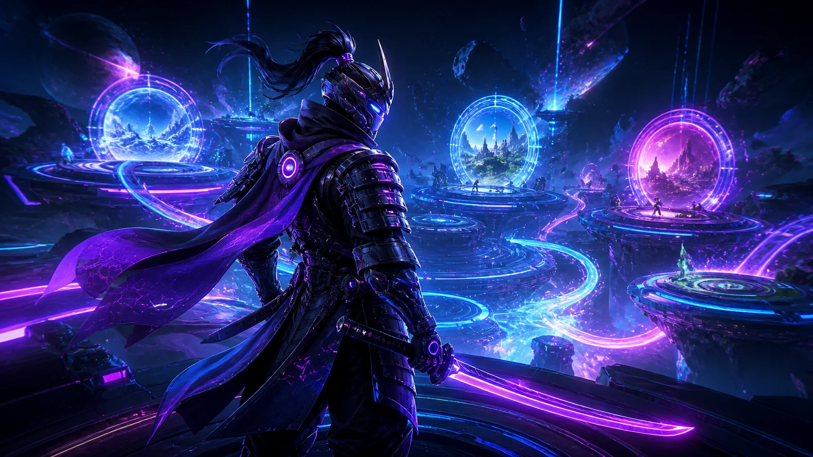 Cyber samurai di arena permainan online futuristik